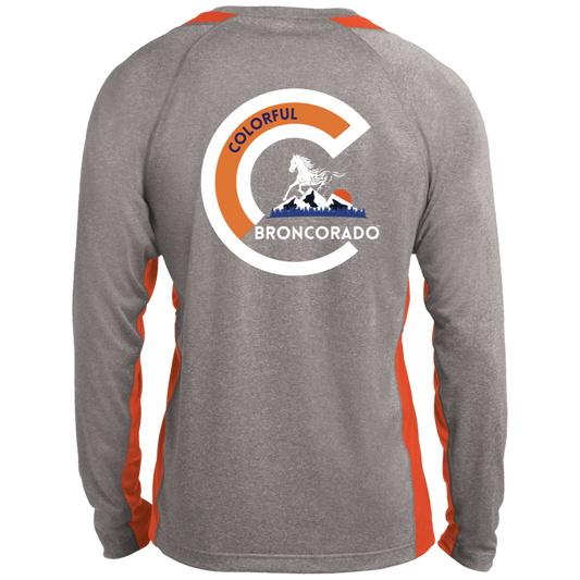 Mens Back Placement Colorful Broncorado™ Denver Bronco Fan Gear Long Sleeve Colorblock Performance Tee XS-4XL / 2 colors